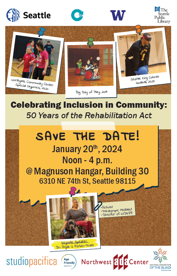 Poster for the community event celebrating 50 years of the Rehabilition Act