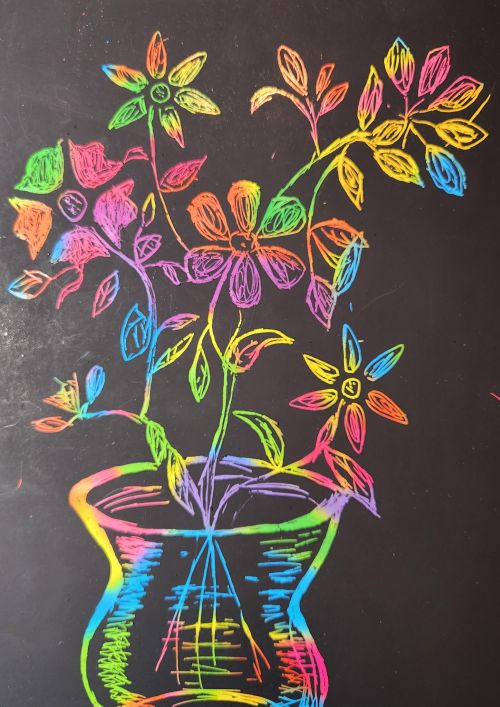 Scratch art flowers by Sandra Pressley